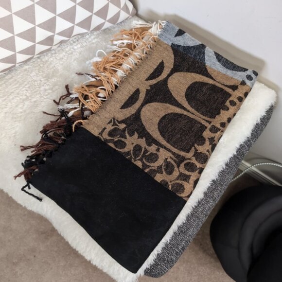 Coach Monogram Patchwork Boho Pashmina Preppy Large Fringe Scarf - Picture 7 of 9